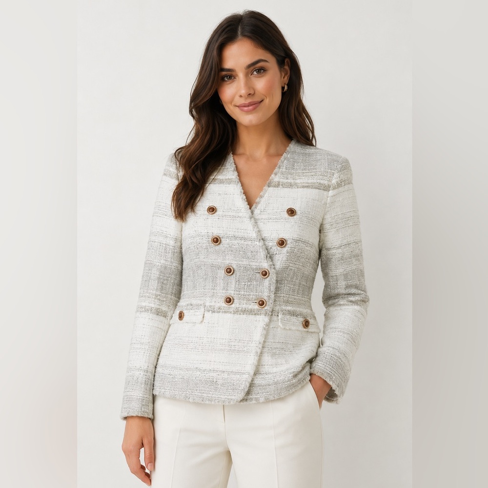J. McLaughlin Christal Parisian Beige Tweed Woman's Blazer Size Small